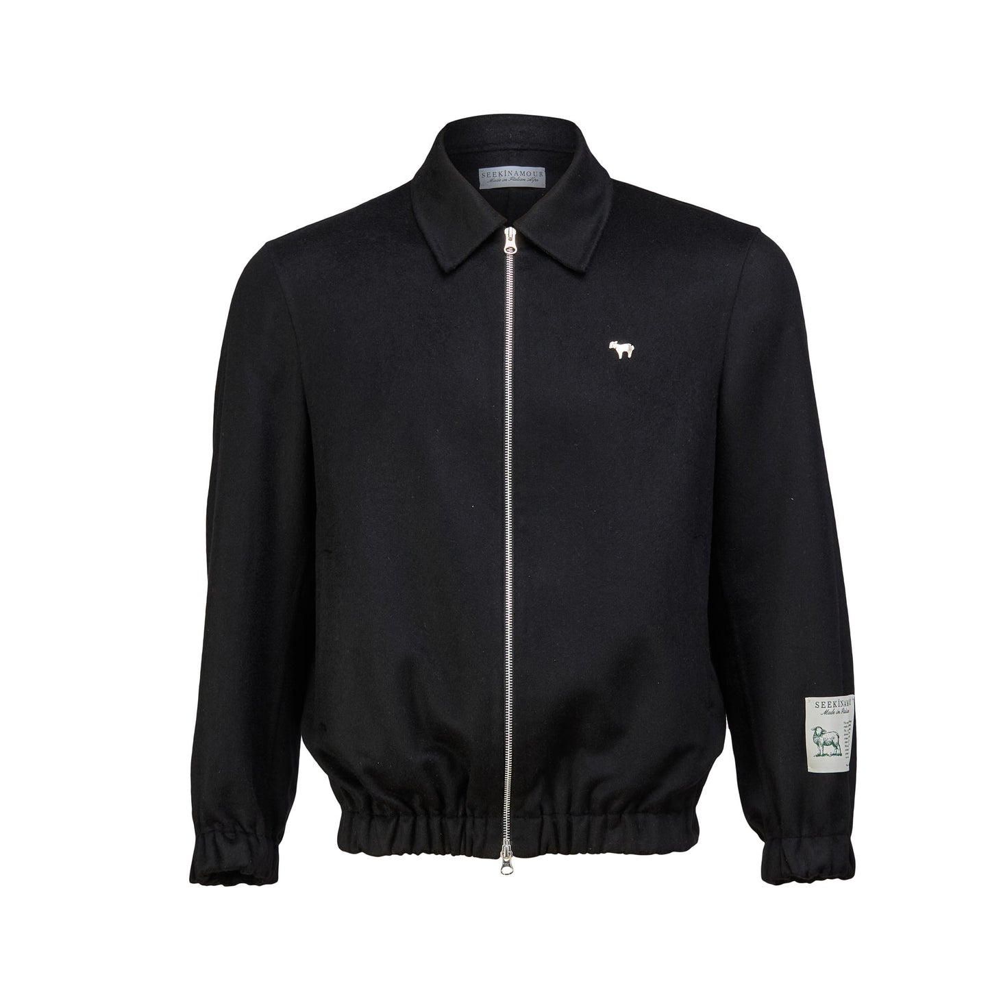 Black Cashmere Double Bomber Jacket