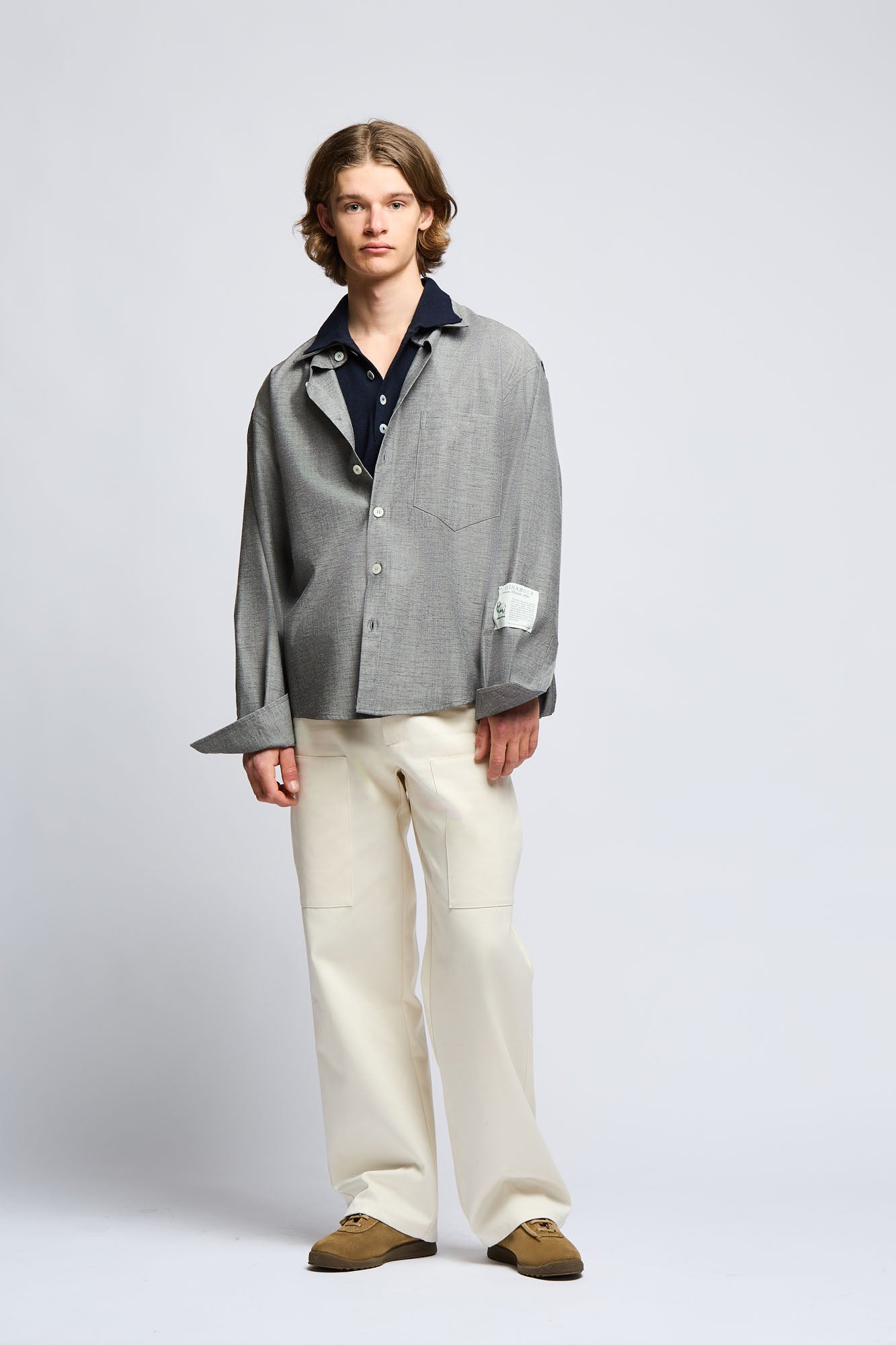 Wool & Cotton Stone Grey Overshirt